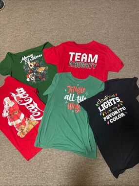 Holiday Graphic Short Sleeve Tee Pack — Red, Green & Black Seasonal Tops